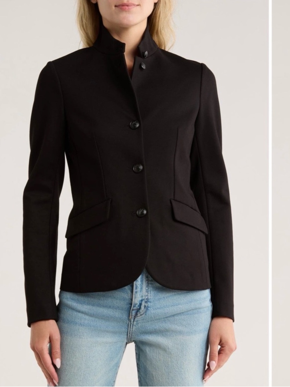 Rag & Bone Black Stand-Collar Tailored Blazer (Sadie Slim Fit, Ponte Knit)